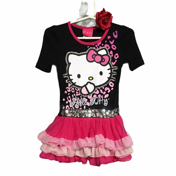 Hello Kitty Dress Tutu tulle black & pink Sx 5 On trend EUC - Picture 1 of 8